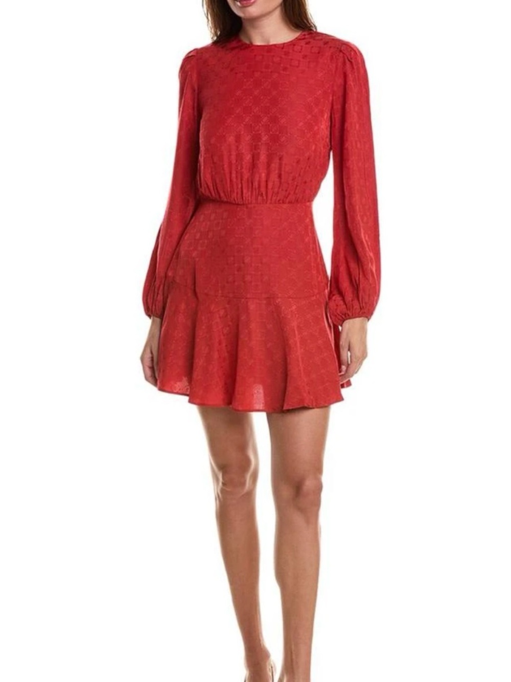 Maje Red Textured Long-Sleeve Mini Dress